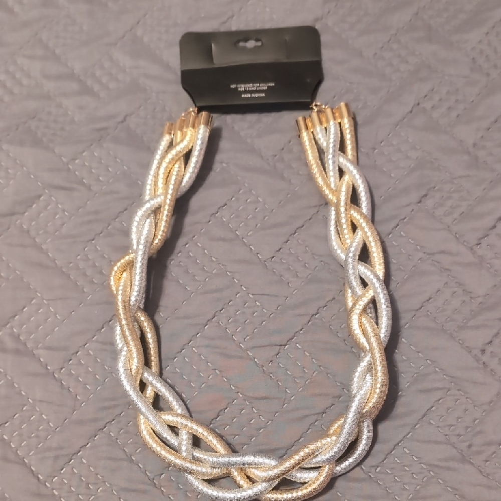 Elegant Gold and Silver Braided Necklace